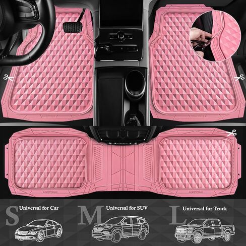 CAR PASS Heavy Duty Rubber Pink Car Floor Mats & Cargo Liners, Deep Dish All-Weather Trunk Mats Durable Anti-Slip 3D Rhombus Waterproof Trim to Fit Liner Universal Fit Auto,Sedan,SUV,Truck, Peach Pink in Saudi Arabia