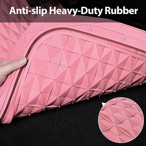 CAR PASS Heavy Duty Rubber Pink Car Floor Mats & Cargo Liners, Deep Dish All-Weather Trunk Mats Durable Anti-Slip 3D Rhombus Waterproof Trim to Fit Liner Universal Fit Auto,Sedan,SUV,Truck, Peach Pink in Saudi Arabia