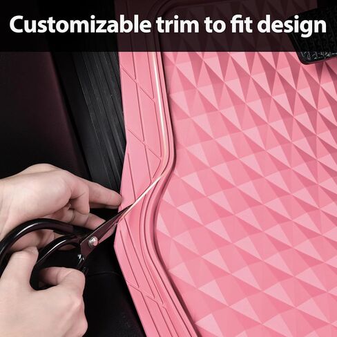 CAR PASS Heavy Duty Rubber Pink Car Floor Mats & Cargo Liners, Deep Dish All-Weather Trunk Mats Durable Anti-Slip 3D Rhombus Waterproof Trim to Fit Liner Universal Fit Auto,Sedan,SUV,Truck, Peach Pink in Saudi Arabia