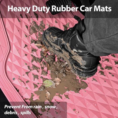 CAR PASS Heavy Duty Rubber Pink Car Floor Mats & Cargo Liners, Deep Dish All-Weather Trunk Mats Durable Anti-Slip 3D Rhombus Waterproof Trim to Fit Liner Universal Fit Auto,Sedan,SUV,Truck, Peach Pink in Saudi Arabia