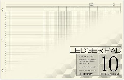 BookFactory Ledger Pad/Large 13 Column Accounting Ledger Columnar (Thirteen Columns) Pads - 17" x 11", 50 Pages, Notepad Landscape Format (PAD-050-CLCPD3(17x11-Ledger-13)-AX) in Kuwait