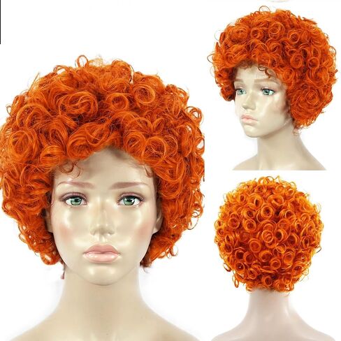 3 Pcs Mrs Roper Wig Short Curly Red Orange Wig for Women Red Afro Wig with Orange Jewelry Necklace for Halloween Costume Party Disco Retro Wig Outfit Large Head XL Wig Synthetic Wig +Wig Cap ﻿ in Saudi Arabia