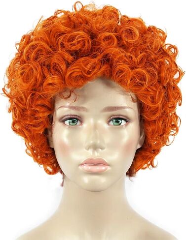 3 Pcs Mrs Roper Wig Short Curly Red Orange Wig for Women Red Afro Wig with Orange Jewelry Necklace for Halloween Costume Party Disco Retro Wig Outfit Large Head XL Wig Synthetic Wig +Wig Cap ﻿ in Saudi Arabia