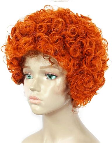 3 Pcs Mrs Roper Wig Short Curly Red Orange Wig for Women Red Afro Wig with Orange Jewelry Necklace for Halloween Costume Party Disco Retro Wig Outfit Large Head XL Wig Synthetic Wig +Wig Cap ﻿ in Saudi Arabia