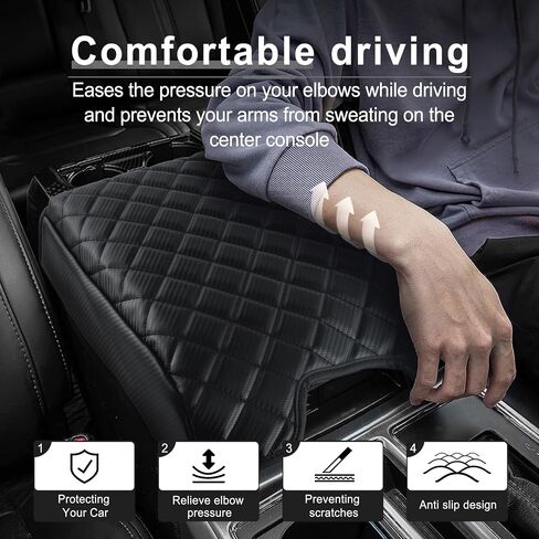 Amiss Car Center Console Cover Compatible with Tesla Model 3 Model Y 2017-2023, Leather Waterproof Auto Armrest Storage Box Cushion, Car Armrest Box Cover Decor Accessories Interior (Black) in Saudi Arabia