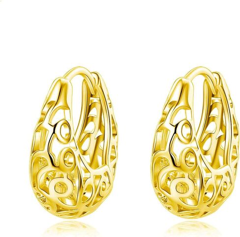 18K Gold-Plated Vintage Hollow-Back Latch Back Clasp Hoop Earring in Saudi Arabia