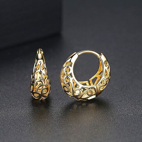 18K Gold-Plated Vintage Hollow-Back Latch Back Clasp Hoop Earring in Saudi Arabia
