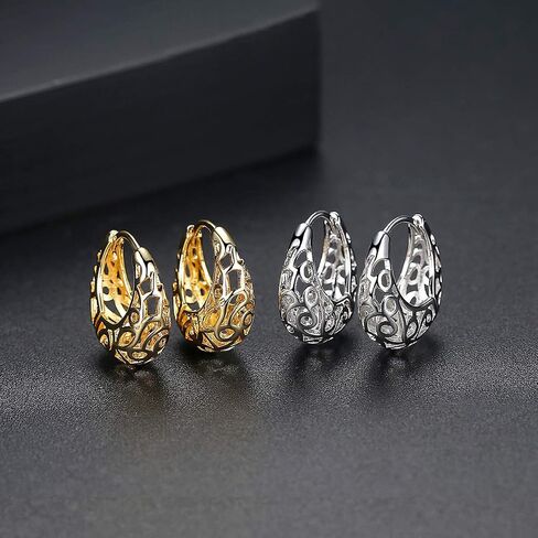 18K Gold-Plated Vintage Hollow-Back Latch Back Clasp Hoop Earring in Saudi Arabia