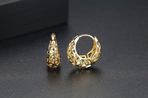 18K Gold-Plated Vintage Hollow-Back Latch Back Clasp Hoop Earring in Saudi Arabia