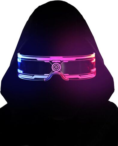 Guayma LED Light Up Glasses with Balaclava Face Mask-Cyberpunk Futuristic Glow In Dark Glasses For Adults Mardi Gras Party in Saudi Arabia