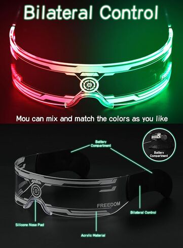 Guayma LED Light Up Glasses with Balaclava Face Mask-Cyberpunk Futuristic Glow In Dark Glasses For Adults Mardi Gras Party in Saudi Arabia