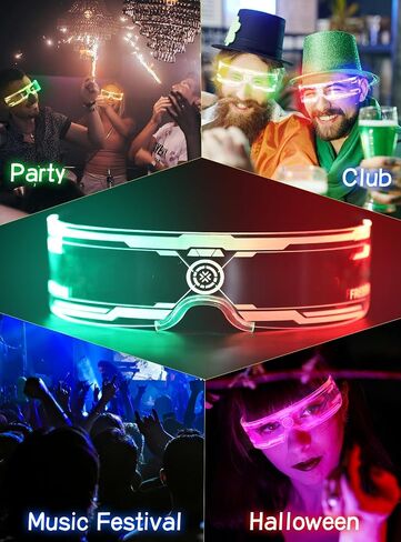 Guayma LED Light Up Glasses with Balaclava Face Mask-Cyberpunk Futuristic Glow In Dark Glasses For Adults Mardi Gras Party in Saudi Arabia