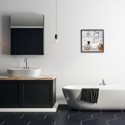 Stupell Industries Bathroom Farmhouse Style Tub Neutral Grey Drawing, Design by Yellow Café Black Framed Wall Art, 36x36, Blue in Saudi Arabia