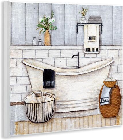 Stupell Industries حوض استحمام على طراز مزرعة الحمام رسم رمادي محايد، تصميم من Yellow Café باللون الأسود، لوحة فنية جدارية مؤطرة، 36 × 36، أزرق in Saudi Arabia