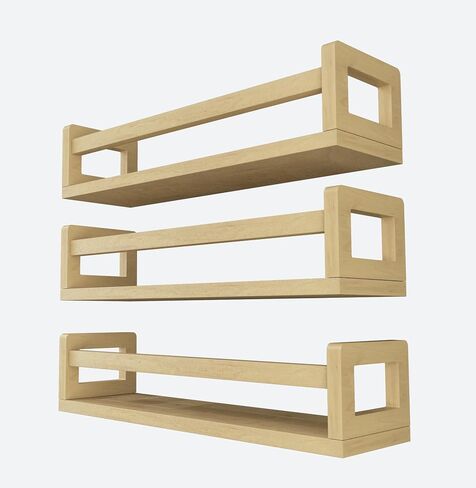 Floating Nursery Book Shelves for Wall, 15.7 Inch Nature Solid Wood Wall Mounted Bookshelf Set of 3, Hanging Bookshelves for Kids Room, Bedroom Nursery Decor and Book Storage (White) in Kuwait