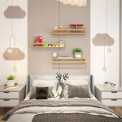 Floating Nursery Book Shelves for Wall, 15.7 Inch Nature Solid Wood Wall Mounted Bookshelf Set of 3, Hanging Bookshelves for Kids Room, Bedroom Nursery Decor and Book Storage (White) in Kuwait