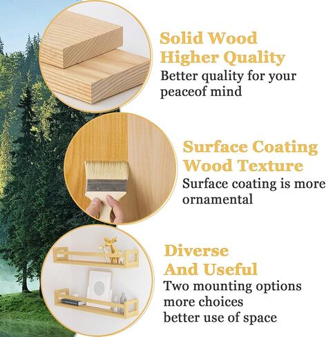 Floating Nursery Book Shelves for Wall, 15.7 Inch Nature Solid Wood Wall Mounted Bookshelf Set of 3, Hanging Bookshelves for Kids Room, Bedroom Nursery Decor and Book Storage (White) in Kuwait