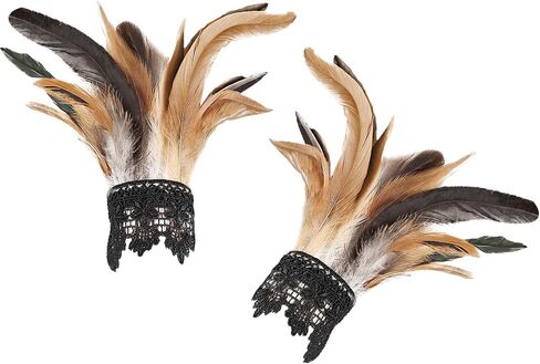 Women's Gothic Lace Feather Gloves Feather Arm Sleeve Wristband Mesh Cuff Cosplay Halloween Costume Accessories in Saudi Arabia