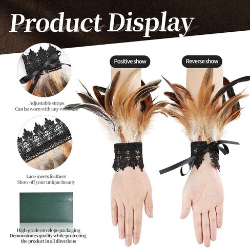 Women's Gothic Lace Feather Gloves Feather Arm Sleeve Wristband Mesh Cuff Cosplay Halloween Costume Accessories in Saudi Arabia
