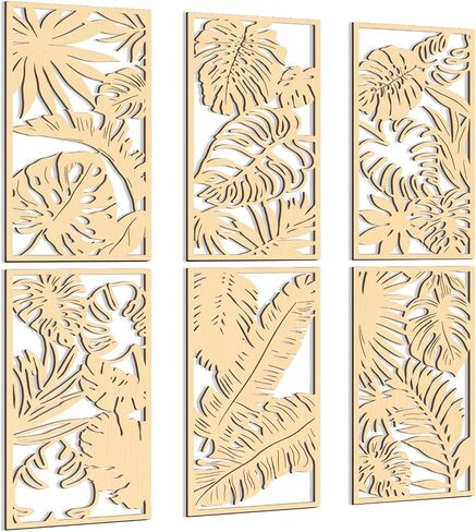 Menkxi 6 Pcs Tropical Wall Decor 3D Wooden Palm Leaf Wall Art Minimalist Wooden Leaf Plant Wall Decor Palm Leaf Hanging Vintage Tropical Plant Plaque for Home Bathroom Office 15.75 x 7.87 in(Natural) in Saudi Arabia