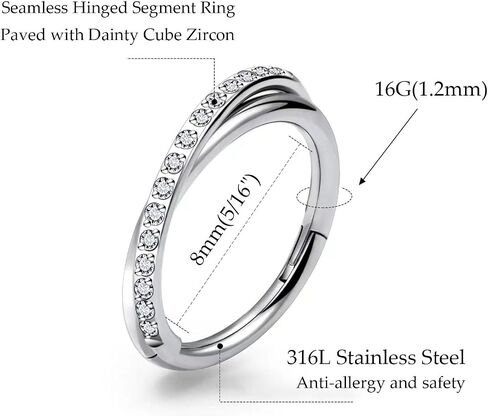 16G Nose Ring Hoop 316L Stainless Steel Cartilage Earring Hoop Helix Rook Conch Daith Tragus Earrings Hinged Segment Septum Clicker Piercing in Saudi Arabia