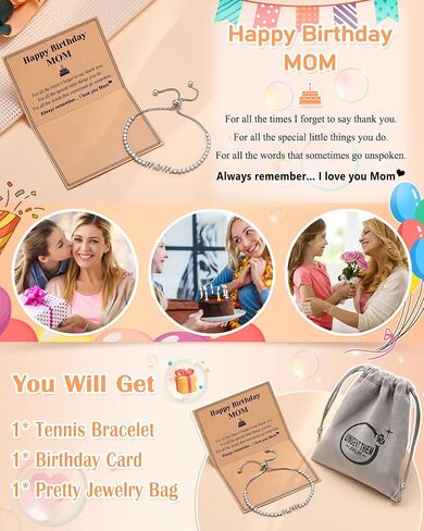 UNGENT THEM Happy Birthday Gifts-Mom Daughter Bestie Cubic Zirconia Tennis Bracelet Christmas Valentins's Day Gifts for Women Her Friends in Saudi Arabia