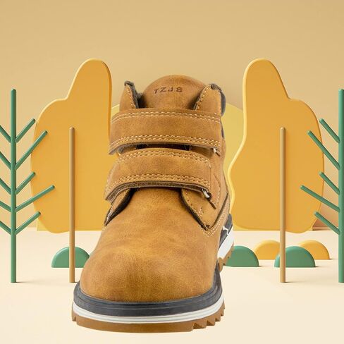 Kids' Hiking Work Boots for Boys Girls, Waterproof Outdoor Ankle Boots with Hook and Loop in Kuwait