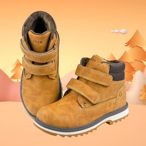 Kids' Hiking Work Boots for Boys Girls, Waterproof Outdoor Ankle Boots with Hook and Loop in Kuwait