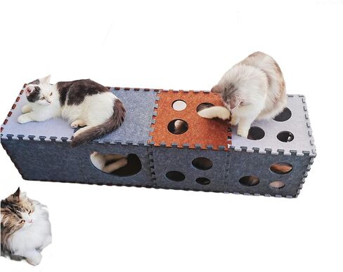 DIY Transformable Cat Tunnel - Indoor Cat Condo/Cat House Cube, Foldable Cat Hideaway Cave, Multifunctional Scratch Resistant Puzzle Felt Cat Toys for Small Medium Large Cat (Large) in Kuwait