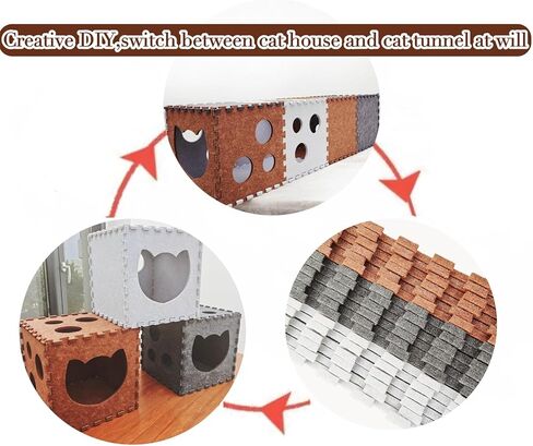 DIY Transformable Cat Tunnel - Indoor Cat Condo/Cat House Cube, Foldable Cat Hideaway Cave, Multifunctional Scratch Resistant Puzzle Felt Cat Toys for Small Medium Large Cat (Large) in Kuwait