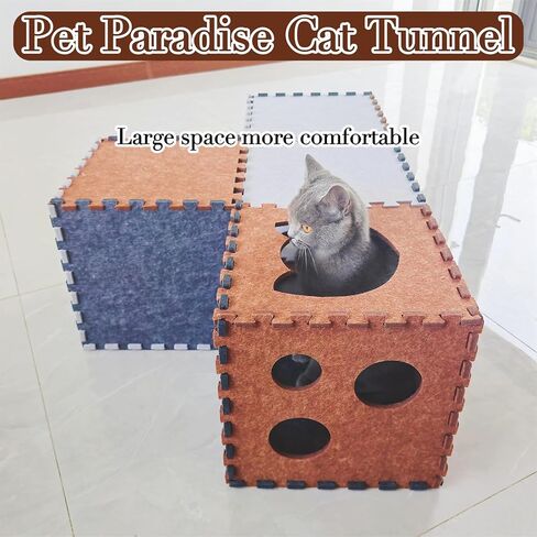 DIY Transformable Cat Tunnel - Indoor Cat Condo/Cat House Cube, Foldable Cat Hideaway Cave, Multifunctional Scratch Resistant Puzzle Felt Cat Toys for Small Medium Large Cat (Large) in Kuwait