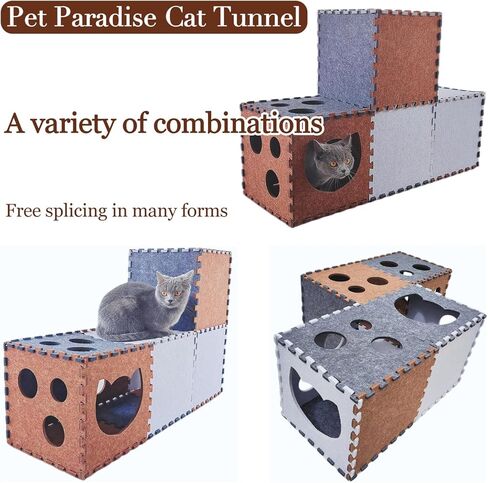 DIY Transformable Cat Tunnel - Indoor Cat Condo/Cat House Cube, Foldable Cat Hideaway Cave, Multifunctional Scratch Resistant Puzzle Felt Cat Toys for Small Medium Large Cat (Large) in Kuwait