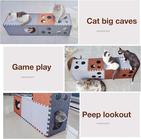 DIY Transformable Cat Tunnel - Indoor Cat Condo/Cat House Cube, Foldable Cat Hideaway Cave, Multifunctional Scratch Resistant Puzzle Felt Cat Toys for Small Medium Large Cat (Large) in Kuwait