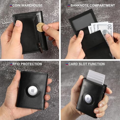 Airtag Wallet, Men Wallet with Coin Compartment RFID Protection, Slim Wallet Holds 10+ Cards, Magnetic Design and Eject Mechanism Credit Card Case for Men (Airtag Not Included in Product) in Saudi Arabia