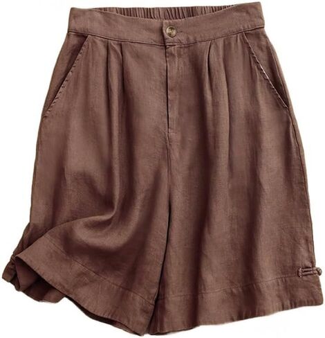 Womens Wide Leg Linen Shorts Summer Casual Loose Pleated Elastic High Waisted Bermuda Shorts in Saudi Arabia