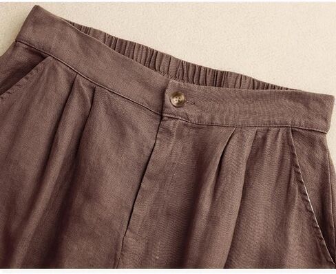 Womens Wide Leg Linen Shorts Summer Casual Loose Pleated Elastic High Waisted Bermuda Shorts in Saudi Arabia
