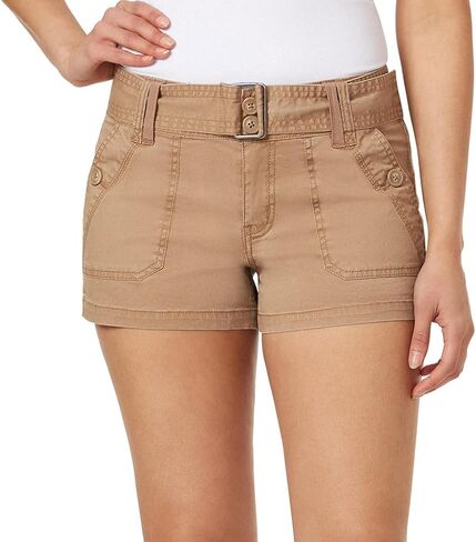WallFlower Women's Feisty Curvy Belted Twill Cargo Shorts 3" Low-Rise Insta Stretch Juniors in Saudi Arabia