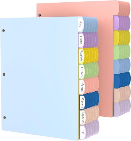 16Pcs/2 Set 3 Ring Binder Dividers with Tabs, 8 Color Tab Divders for 3 Ring Binder, Plastic Pastel Page Folder Dividers Sheet Protectors, Three Ring Binder Index Dividers for Notebook in Kuwait
