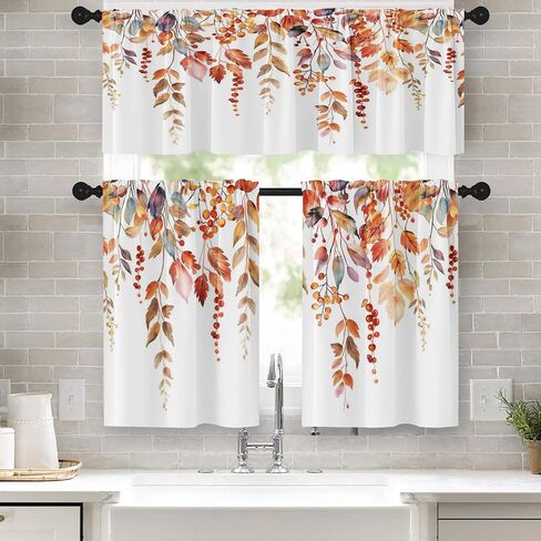 Halloween Kitchen Curtains Pumpkins Window Curtains Valance and Tier Set 36 Inch, Cemetery House Rod Pocket Short Tier Curtain for Room, Spooky Small Cafe Kitchen Decor in Saudi Arabia