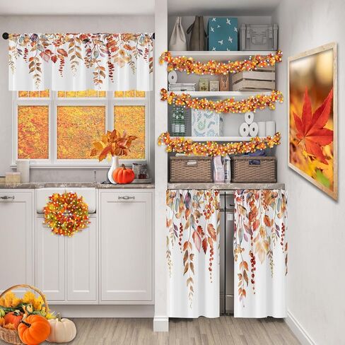 Halloween Kitchen Curtains Pumpkins Window Curtains Valance and Tier Set 36 Inch, Cemetery House Rod Pocket Short Tier Curtain for Room, Spooky Small Cafe Kitchen Decor in Saudi Arabia