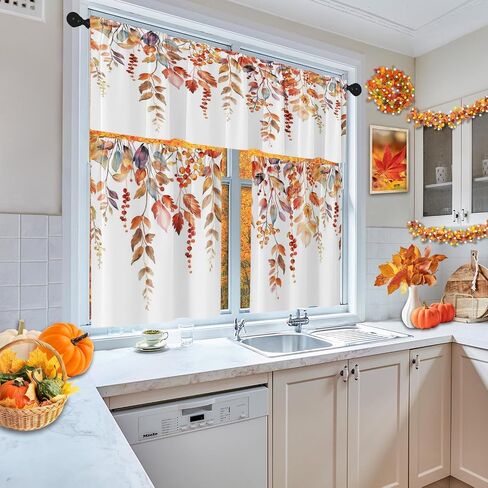 Halloween Kitchen Curtains Pumpkins Window Curtains Valance and Tier Set 36 Inch, Cemetery House Rod Pocket Short Tier Curtain for Room, Spooky Small Cafe Kitchen Decor in Saudi Arabia