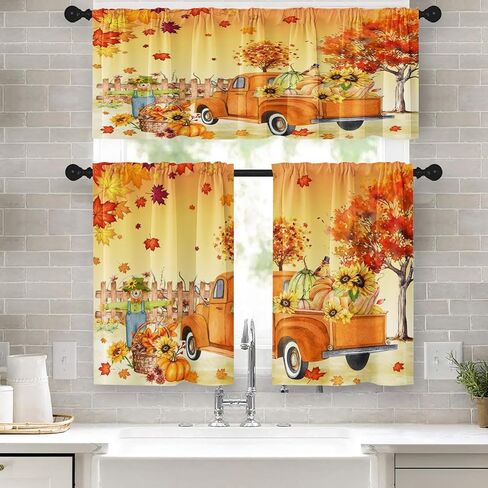 Halloween Kitchen Curtains Pumpkins Window Curtains Valance and Tier Set 36 Inch, Cemetery House Rod Pocket Short Tier Curtain for Room, Spooky Small Cafe Kitchen Decor in Saudi Arabia