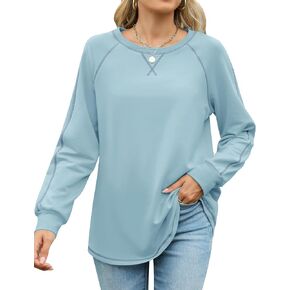 AKEWEI Womens Tunic Top Lightweight Long Sleeve Shirt Crewneck Pullover Sweatshirt Dressy Casual