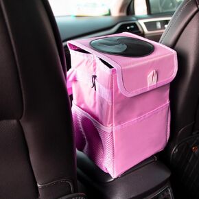 Car Trash Can Car Garbage Can Car Trash Bag Bin Hanging Waterproof Automotive Garbage Cans Leak Proof Vehicle Trash Can (Light Pink)
