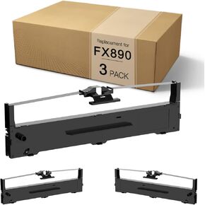 3 Pack FX 890 Compatible Printer Ink Ribbon Replacement for Epson S015329, S015337 Worked for Epson FX 890 / 890N, LQ 590, Black