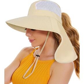 Sun Hat for Women with Neck Flap,Waterproof Sun Protection Hat for Women,Ponytail Hiking Wide Brim,Fishing,Garding Hat
