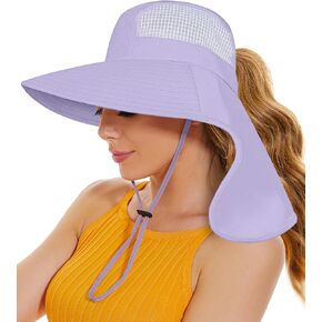 قبعة شمسية للنساء مع غطاء للرقبة، قبعة حماية من الشمس مقاومة للماء للنساء، قبعة واسعة للمشي لمسافات طويلة على شكل ذيل حصان، صيد السمك، البستنة in Kuwait