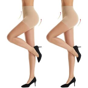 Control Top Pantyhose for Woamn High Waist Tummy Control Sheer Tights Support Shaping Stockings 2 Pairs