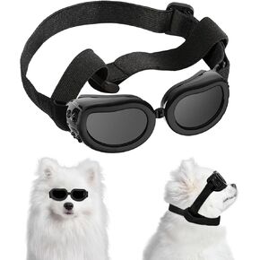 Dog Goggles Small Breed Dog Sunglasses, UV Protection Heart Shape Dog Sunglasses with Adjustable Strap, Waterproof Goggles for Dogs Doggy Pet Puppy Sun Glasses Doggie Windproof Glasses-Black