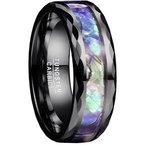 Vakki 8mm Abalone Shell Tungsten Rings for Men Women Black/Silver/Rose Gold Wedding Bands Faceted Edge Comfort Fit Size 5-14